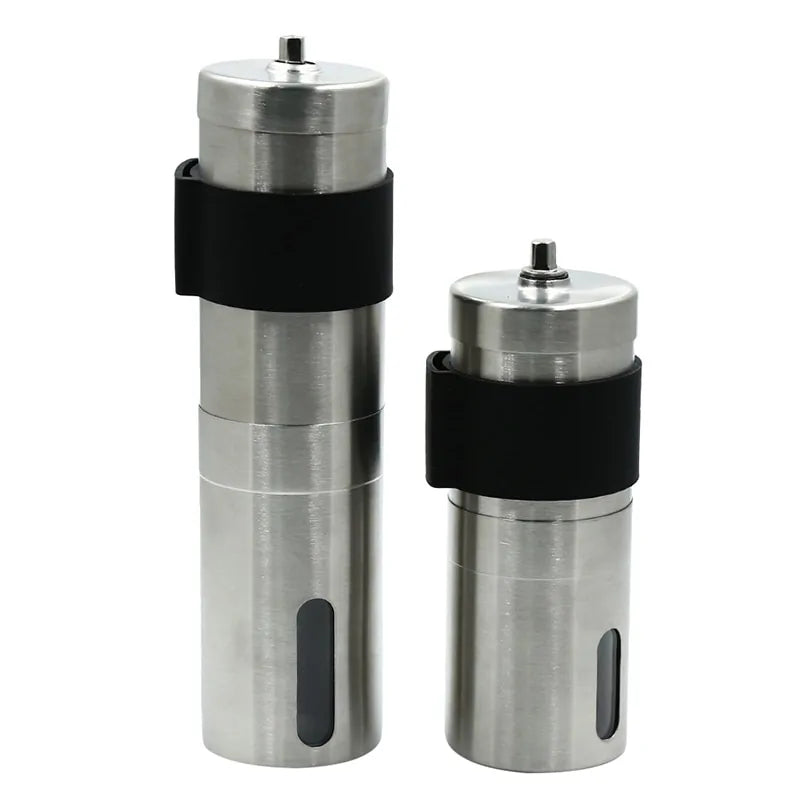 Compact and portable Manual Mini Stainless Steel Coffee Grinder, designed for travel and home use, with a durable stainless steel body and adjustable grind settings for a customized coffee experience.